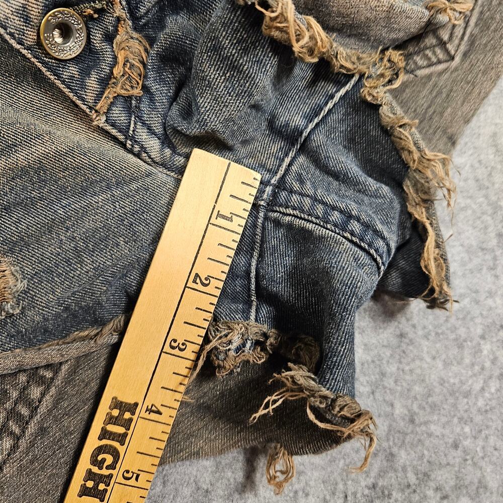 Free People Distressed Frayed Raw Hem Fringe Button Fly Blue Jean Shorts Denim - Picture 10 of 10